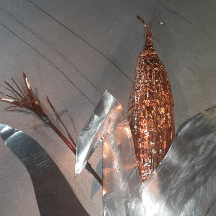 Copper corn stalk centerpiece for Colonial Theater